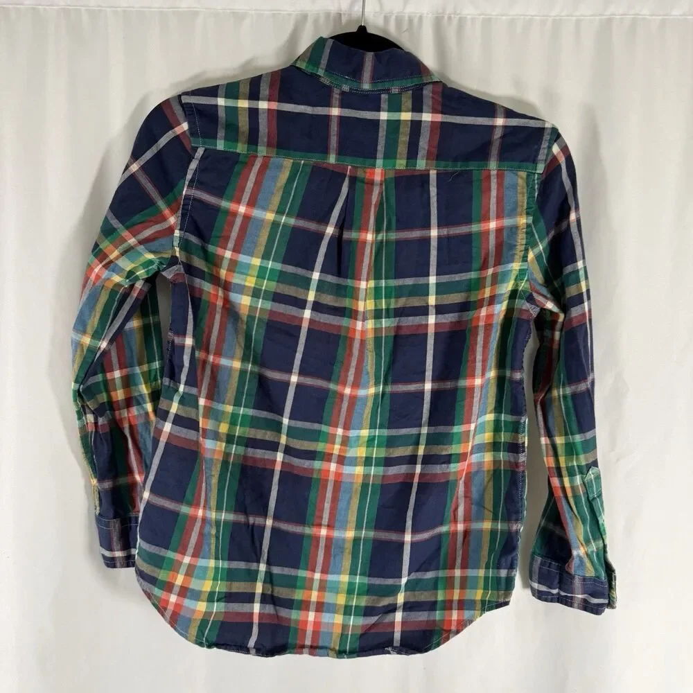 Ralph Lauren Dress Shirt Boys Medium 10-12 Blue Green Plaid Long Sleeve Cotton